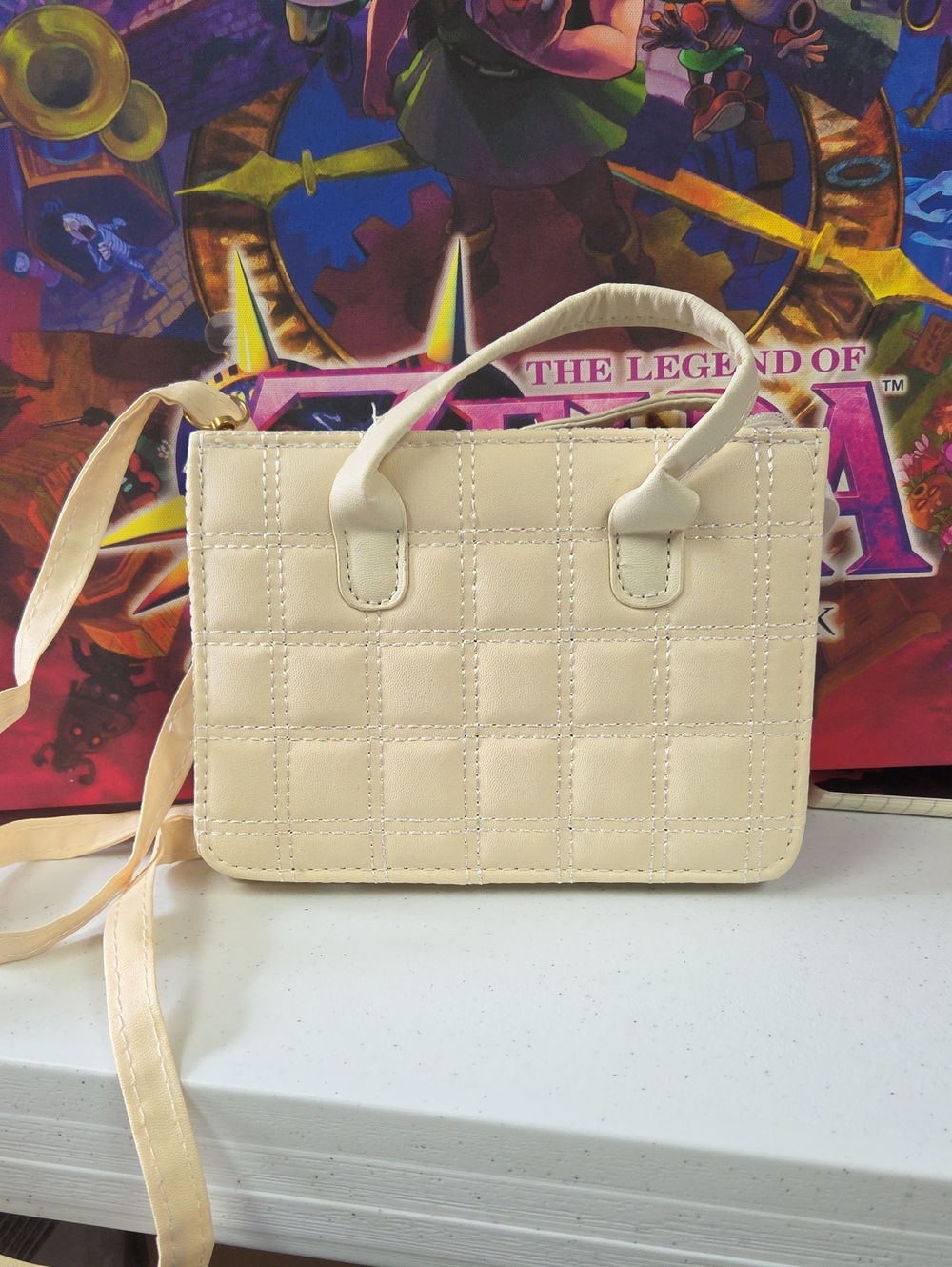 Cream Quilted Women's Top-Handle Crossbody Bag See Photo